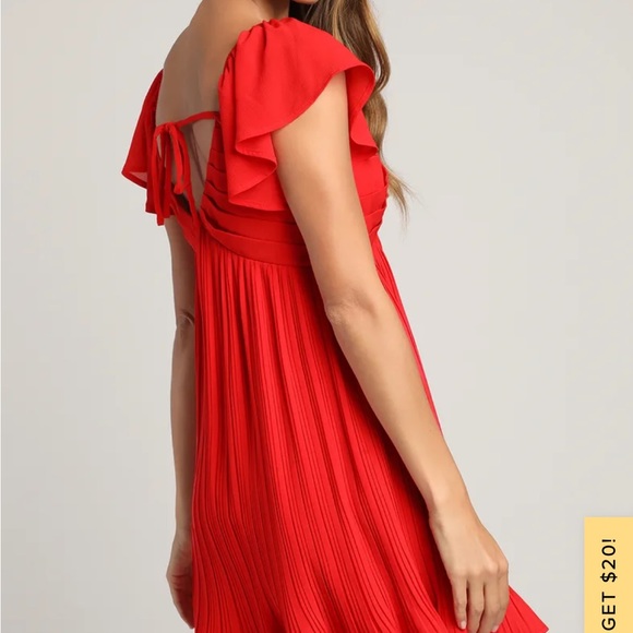Amalfi Coast Red Pleated Flutter Sleeve Mini Dress NEW - Picture 2 of 6